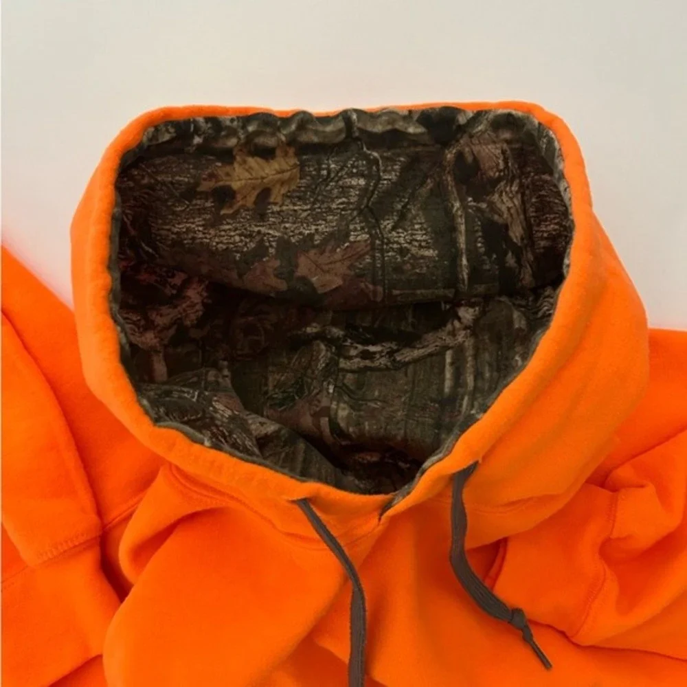 Mossy Oak Bright Orange Long Sleeve Camo Lined Inside Hoodie Size‎ Large